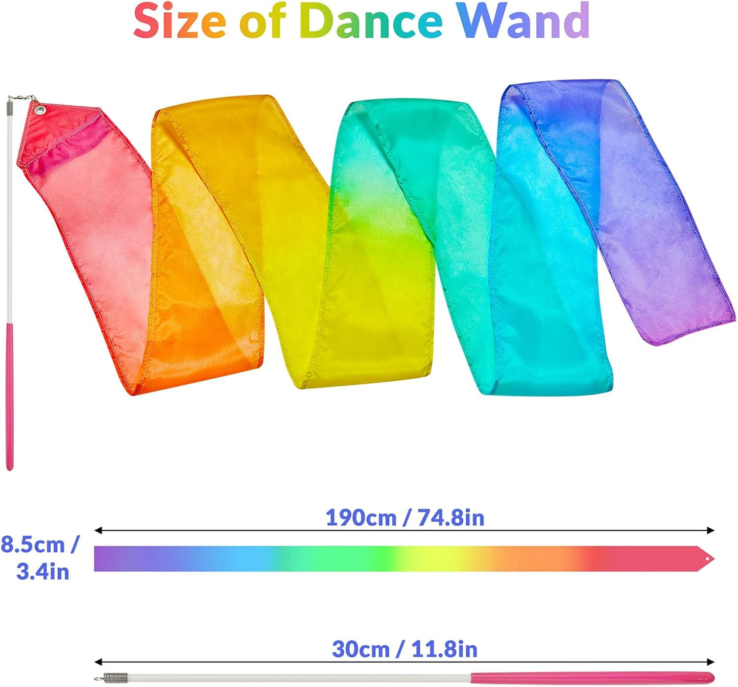 Skiennix 100% Silk Dance Ribbon Twirlers - Colorful Rainbow Play Silks for Kids | Perfect Birthday Gift