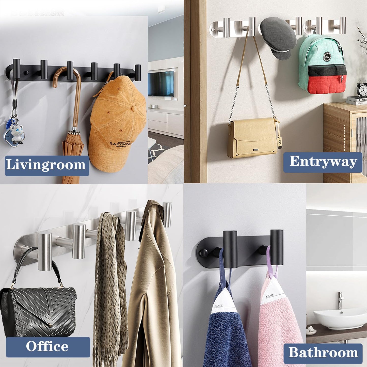 Vanloory Coat Hook Rack, Wall Mounted Coat Rack with 2 Hooks, Heavy Duty Towel Hook Rack Wall Hooks for Hanging Coat Jacket, Stainless Steel Coat Hanger for Bathroom Entryway Mudroom(Brushed Nickel)