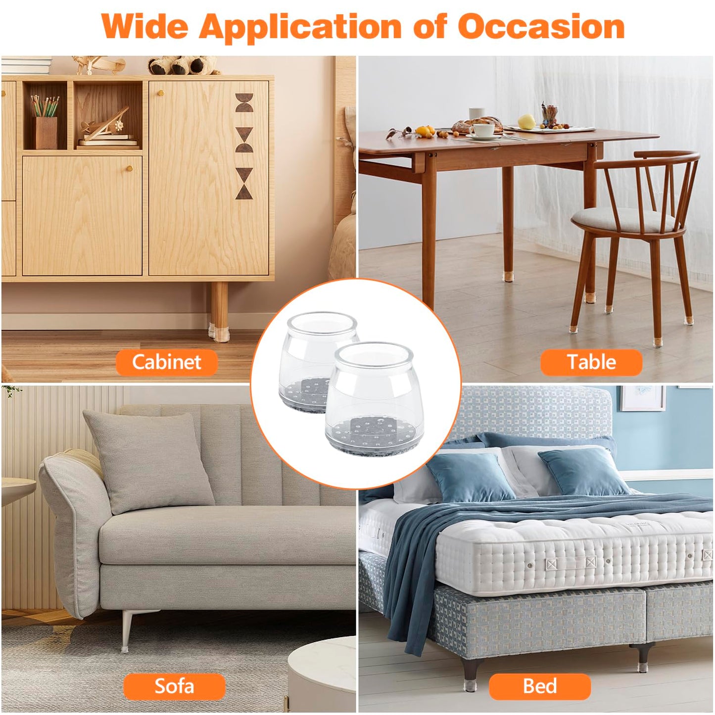 16pcs Round Chair Leg Floor Protectors, Felt Pads Chair Leg Protectors for Hardwood Floors, Silicone Chair Leg Cups Covers Felt Pads, Prevents Scratches & Reduce Noise, Clear, X-Small