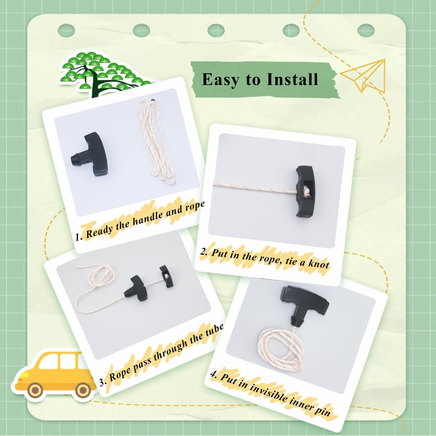 2 Sets Garage Door Emergency Release Pull Cord with Handle, Attic Door Pull Down Cord Handle Rope Garage Opener 5mm Pull Cord 3.9 ft Long with Recoil Starter Handle,Style A,Red Spot&Black,LXLVOUEG