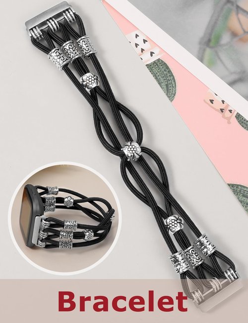 TOYOUTHS Beaded Bracelet Band Compatible with Fitbit Versa/Fitbit Versa Lite Bands Women, Boho Soft Elastic Stretchy Nylon Braided Strap Fancy Charms Designer Breathable Sport Wristband, S