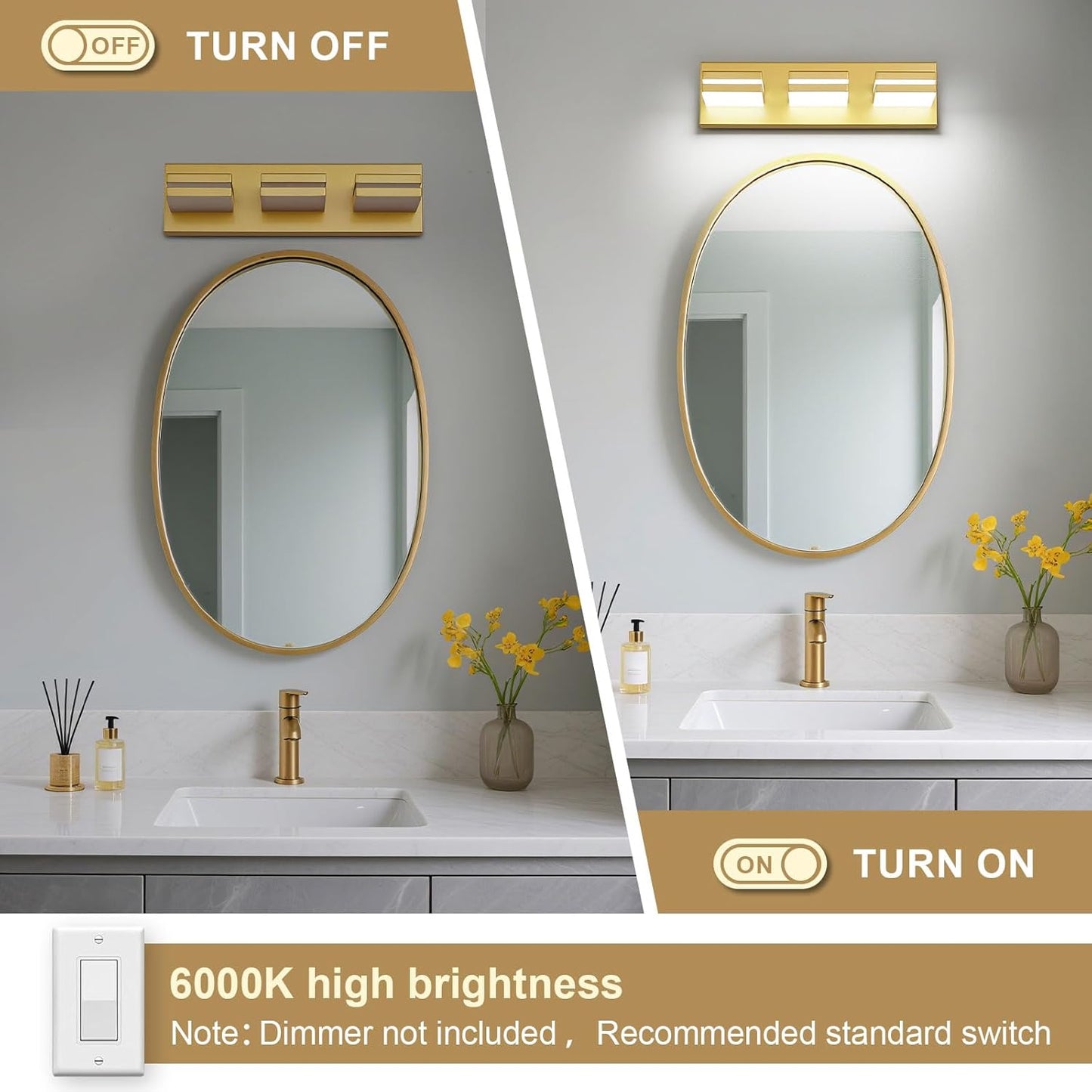 3-Light Modern LED Bathroom Vanity Light Fixture - Black Metal & Acrylic, 16-inch Over Mirror Lighting