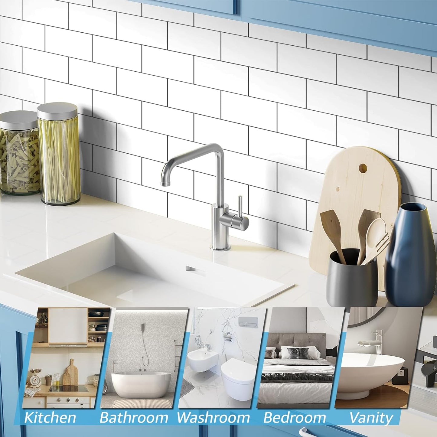 Glossy White 3x6 Peel and Stick Subway Tile - 102-Piece Kitchen & Bathroom Backsplash