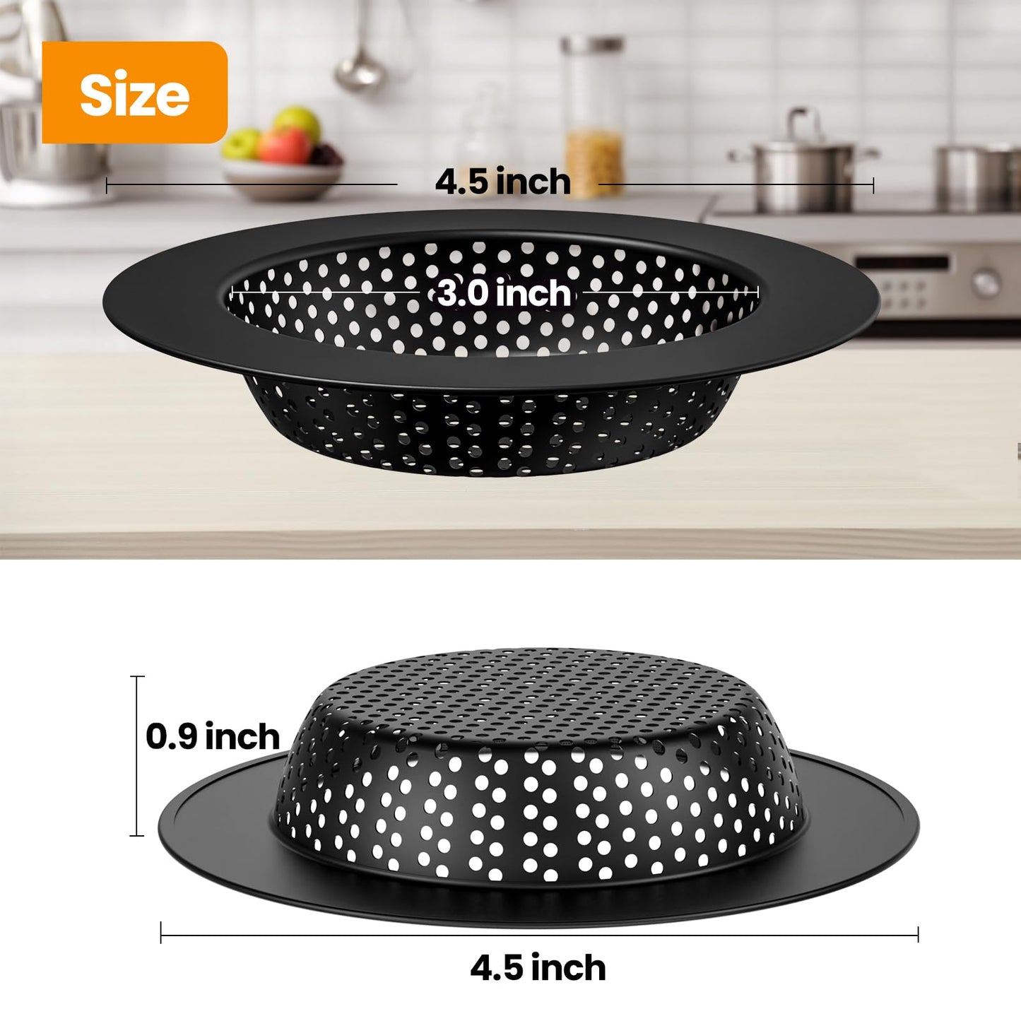 Huntorny 2PCS Kitchen Sink Drain Strainer and Stopper, Drain Catcher and Drain Protector for Kitchen Sink, Plug for Standard 3-1/2 Inch Garbage Disposal Sink Drain Cover