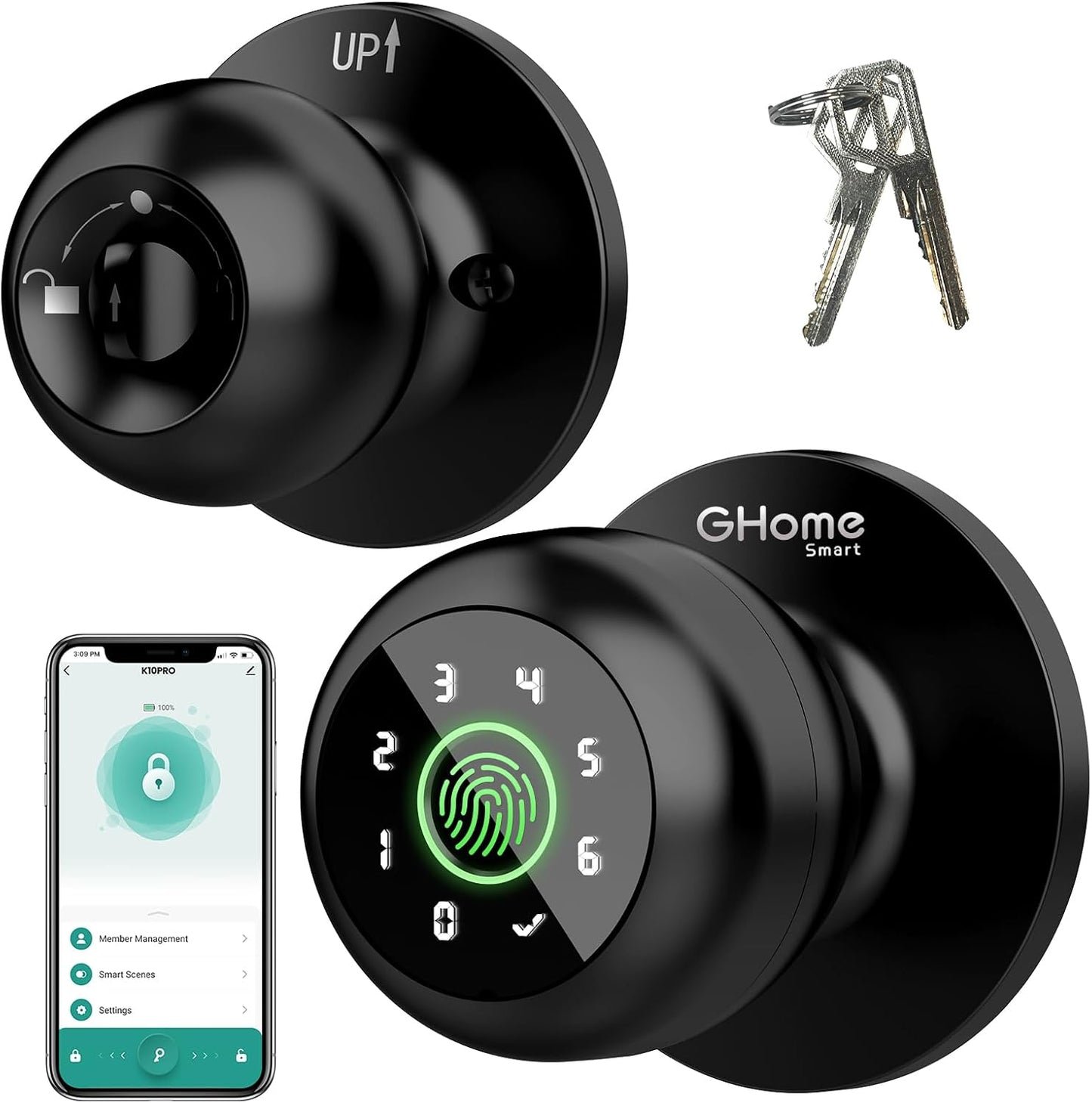 Smart Fingerprint Door Lock with App Control - 3-in-1 Biometric Knob for Home & Office