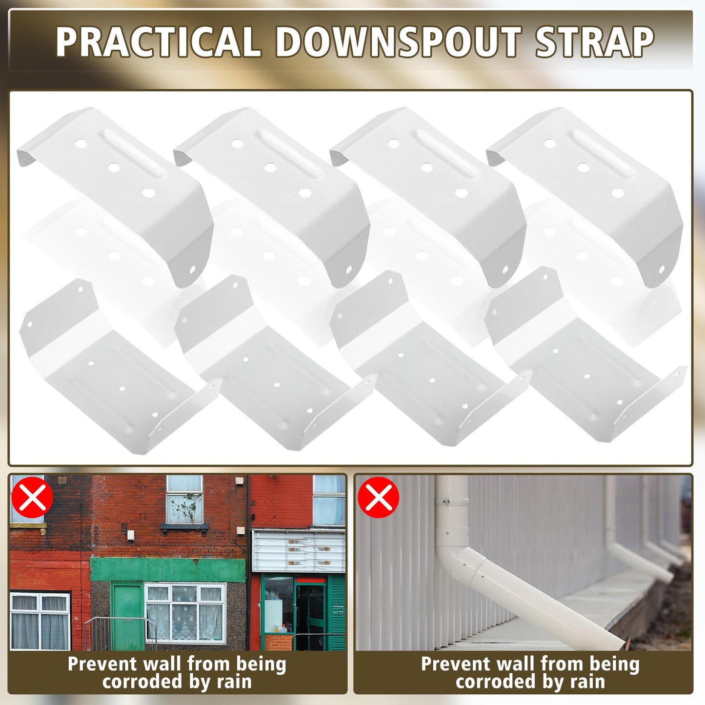 Shimeyao 4 Pcs Gutter Downspout Straps 2 x 3 Inch Downspout Pipe Clip Hidden Bracket, Aluminum Rain Gutter Straps for Secure Wall Mounting