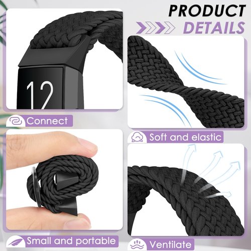 10 Pack Braided Stretchy Adjustable Straps Compatible for Fitbit Charge 3 / Fitbit Charge 4 Bands for Women Men,Sport Elastic Nylon Cloth Wristbands for Charge 4/ Charge 3/ 3SE