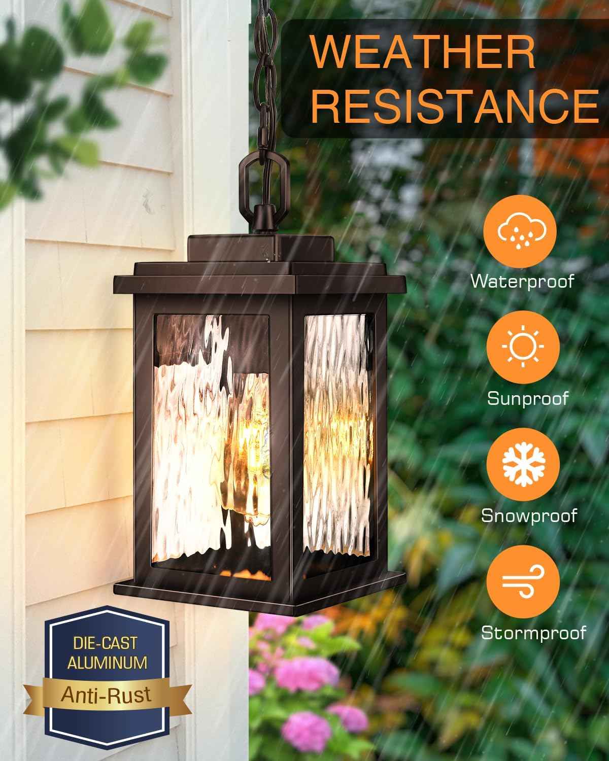 Outdoor Pendant Light - Oil Rubbed Bronze Chandelier for Porch & Patio, Adjustable Chain