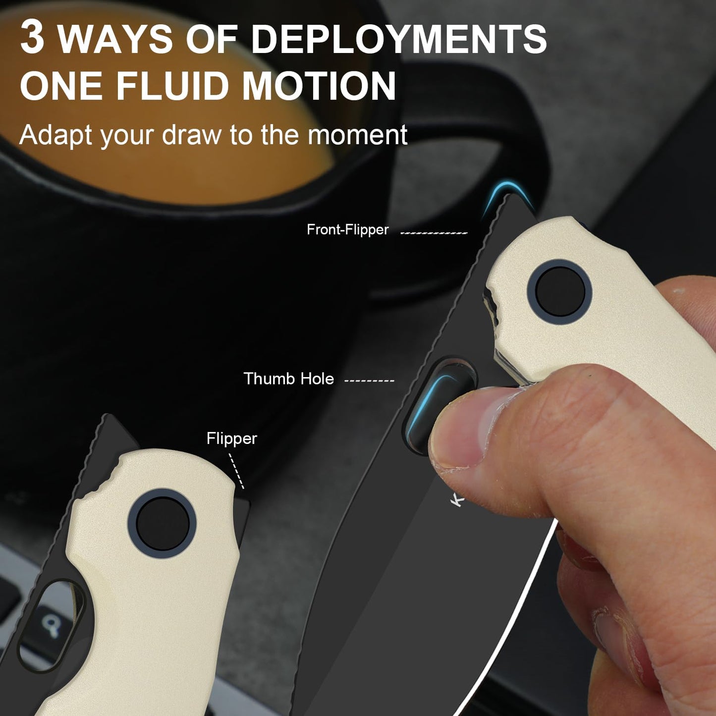 Kizer Seagull EDC Pocket Knife, 2.94" 14C28N Drop Point Folding Knife with Aluminum Handle, Flipper & Thumb Hole Opener, Liner Lock, for Camping Hiking Fishing V3770A3