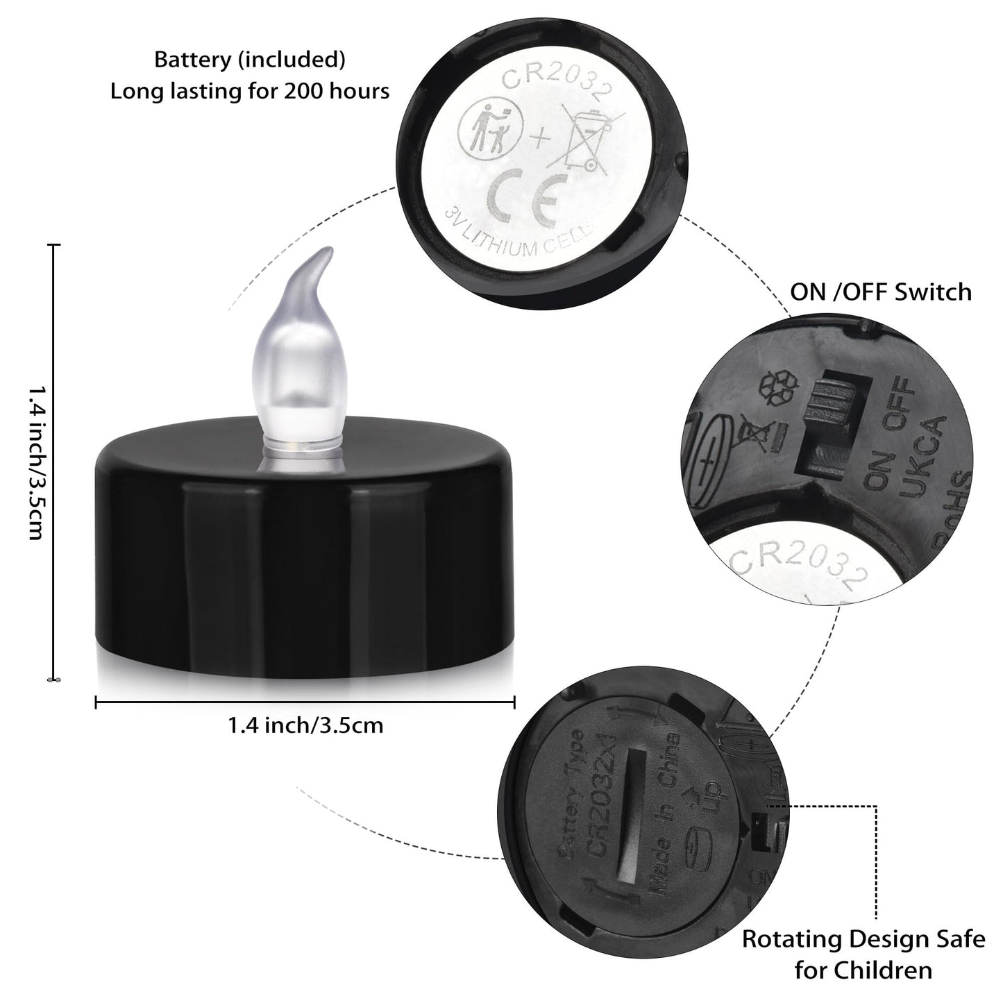 Nancia 24PACK Flameless LED Tea Lights Candles, Realistic and Bright Flickering Long Lasting 200Hours Battery-Powered, Ideal Party, Wedding, Birthday, Gifts Home Decoration Black