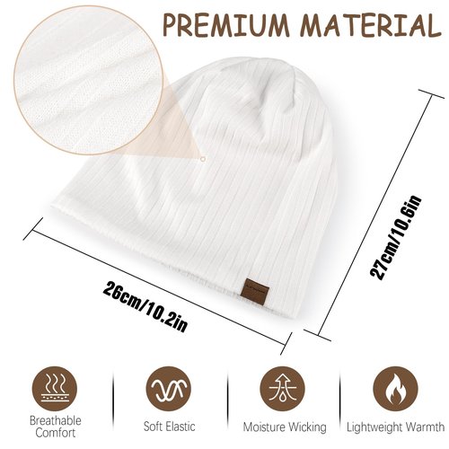 Slouchy Beanie for Men Women Soft Lightweight Running Beanie Hat Chemo Cap Skull Cap (US, Alpha, One Size, White)