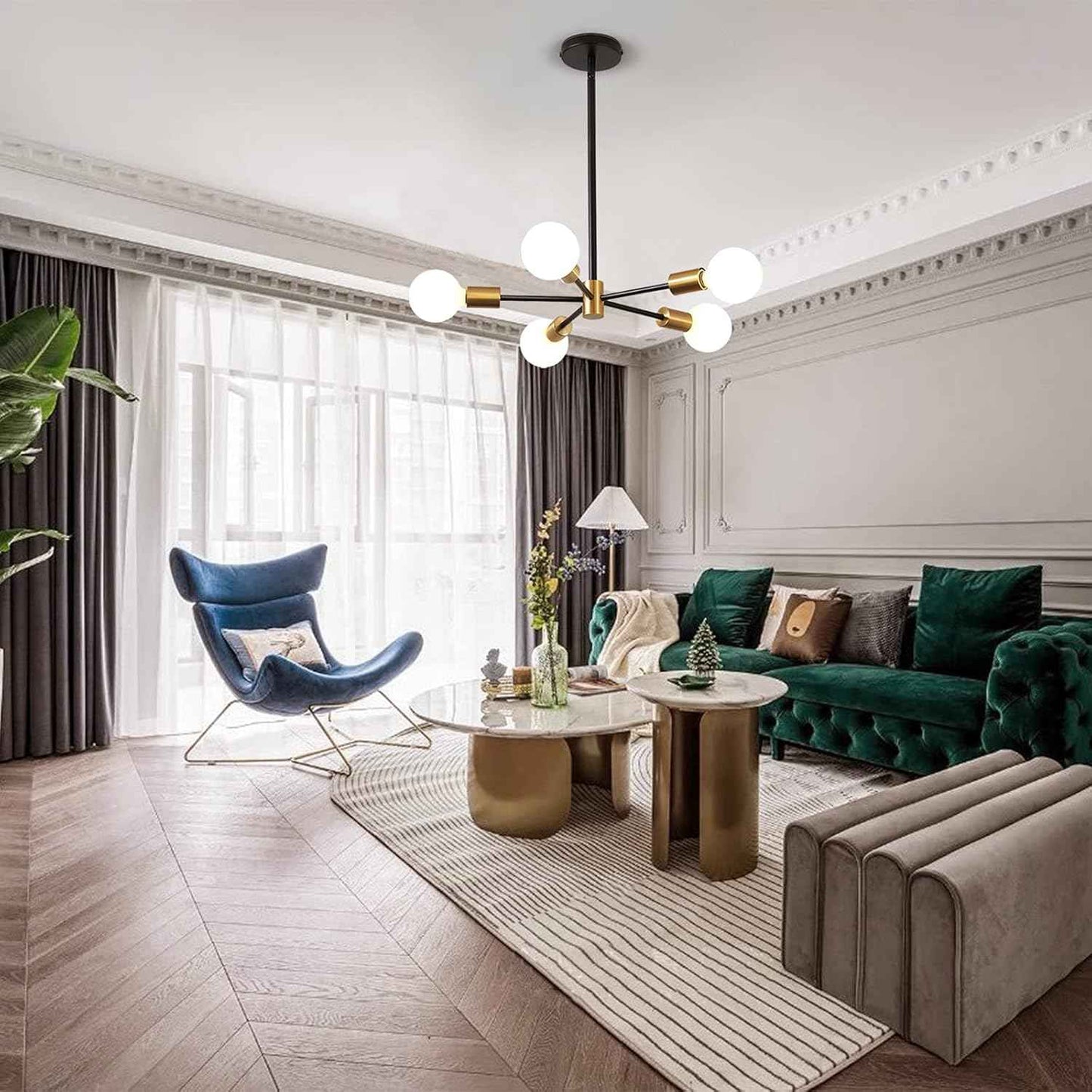 8-Light Gold Sputnik Chandelier - Modern Adjustable Ceiling Light for Dining Room, Kitchen & Foyer