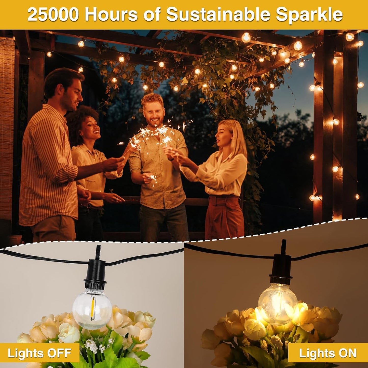 100FT Solar Powered String Lights with Remote - Waterproof G40 Patio Lights, 30 Shatterproof Bulbs, 3 Modes for Camping & Backyard