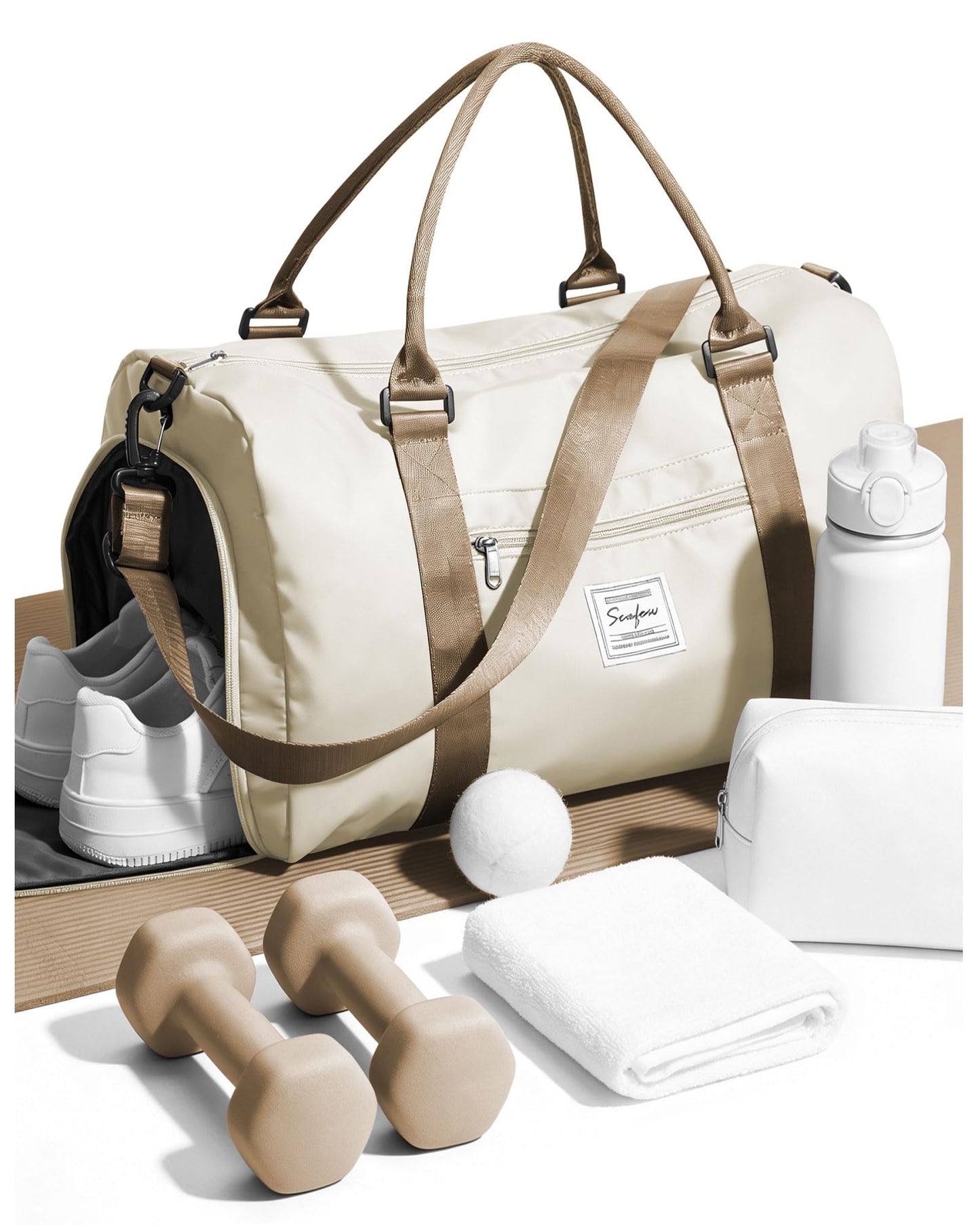 Weekender Duffel Bags for Women, Travel Totes Bag for Airplane, Cute Sports Gym Dance Bag Overnight Luggage Bag with Wet Pocket Shoe Compartment, Carry On Hospital Bag for Labor and Delivery, White