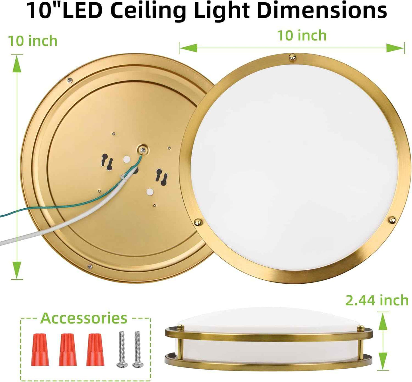Adjustable 13-Inch Gold LED Flush Mount Ceiling Light Fixture - Dimmable 2700K-5000K for Hallway, Bathroom & Kitchen (2-Pack)
