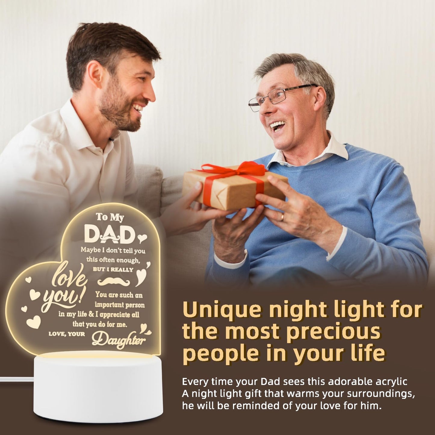 Gifts for Dad- Delicate Dad Birthday Gifts from Daughter Son - Acrylic Night Light LED Bedside Lamp - Ideal Thanksgiving Fathers Day Birthday
