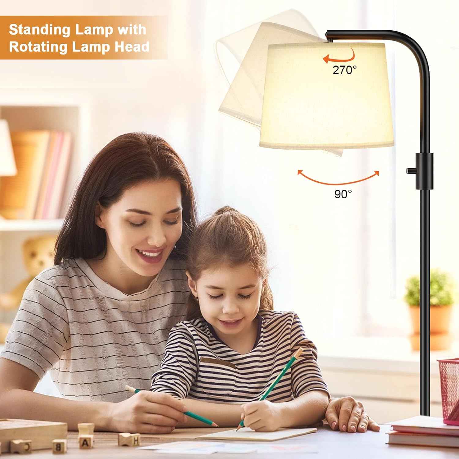 Modern Dimmable Floor Lamp with 9W LED Bulbs - Stylish Standing Light for Living Room & Bedroom (Gold & White)