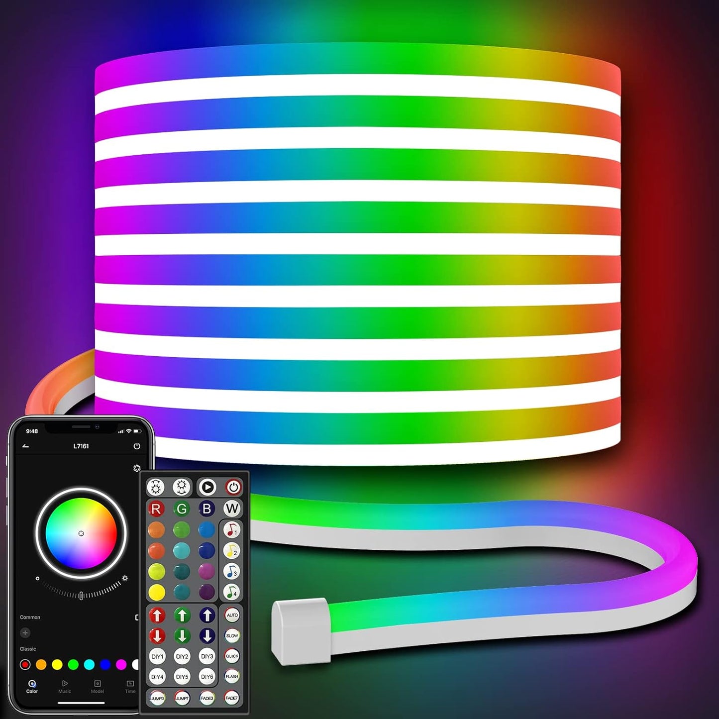 50FT LED Neon Rope Lights - App/Remote Control, Waterproof RGB Strip for Outdoor & Bedroom Decor, Music Sync & Multiple Modes