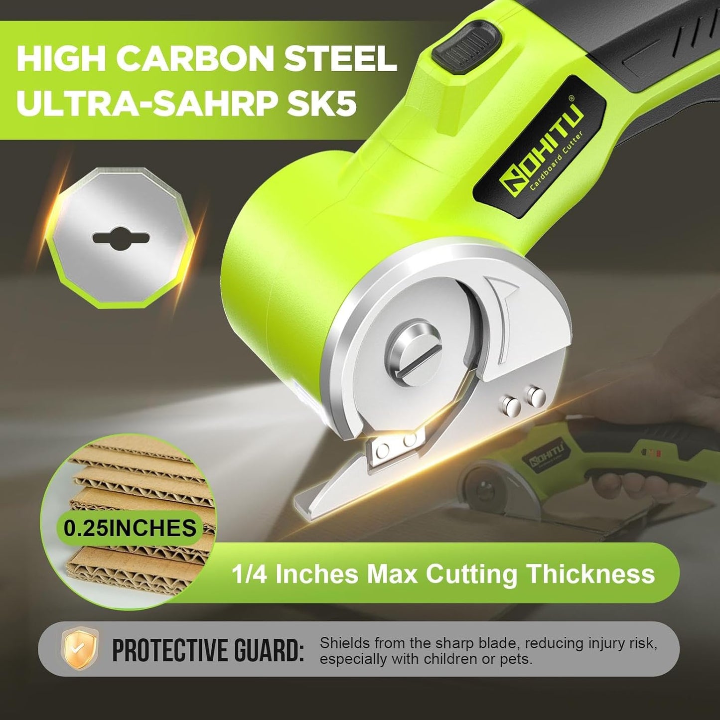 Rechargeable Cordless Electric Scissors - 4V Rotary Cutter with LED Light & 2 Blades for Fabric, Cardboard, and Plastic