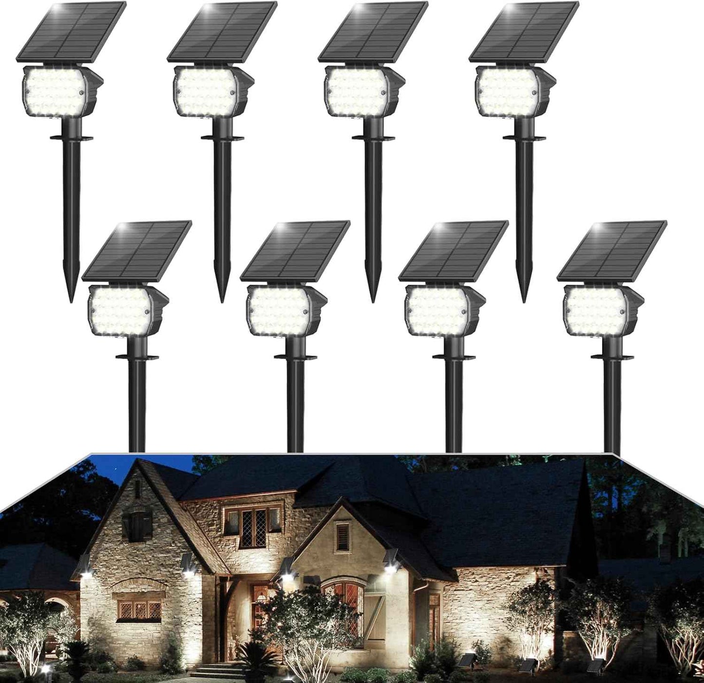 VOLISUN 8-Pack Solar Landscape Spotlights - IP67 Waterproof Uplights for Garden & Pathway, 27 LED Warm White, 3 Lighting Modes