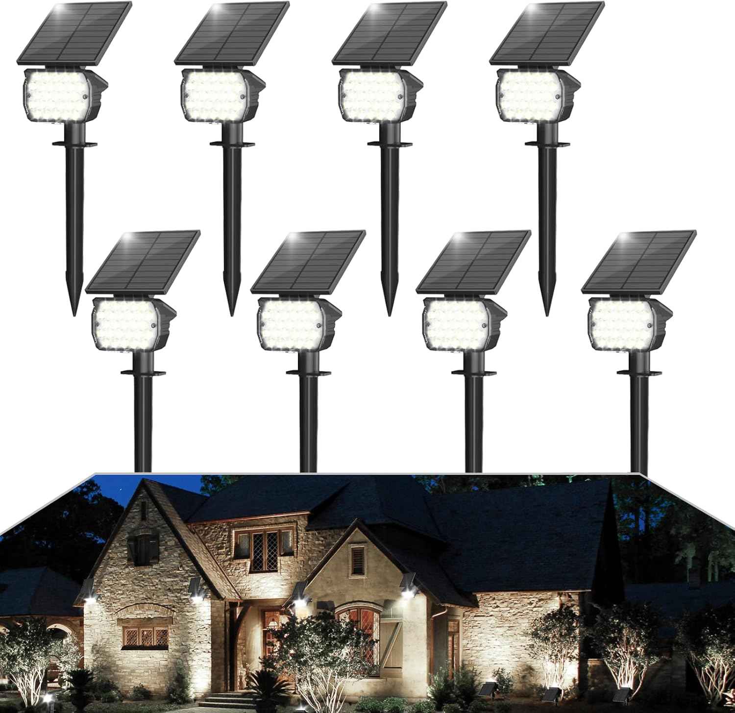 VOLISUN 8-Pack Solar Landscape Spotlights - IP67 Waterproof Uplights for Garden & Pathway, 27 LED Warm White, 3 Lighting Modes