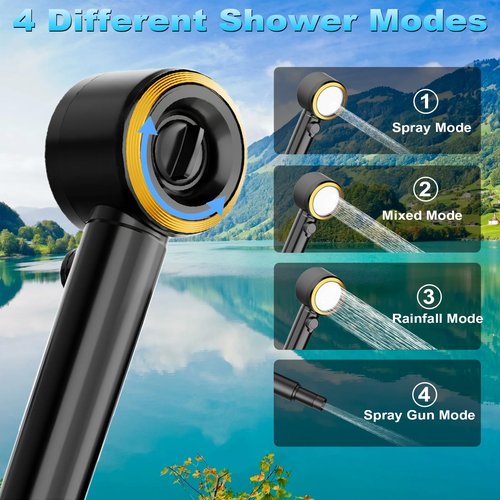 Portable Shower for Camping, 8000mAh Rechargeable Camping Shower Pump with 3X Stronger Water Flow, 5 Pressure Levels & 4 Shower Modes Outdoor Shower with Intelligent LED Display for Hiking, Black
