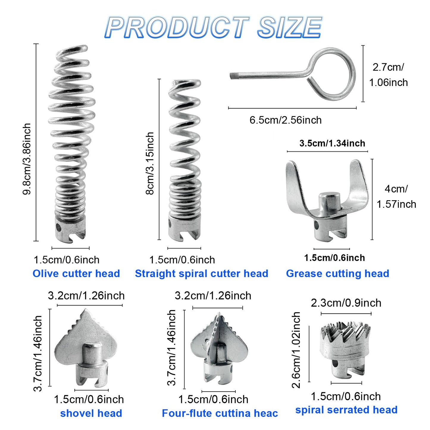 7 Pcs Drain Cleaner Combination Cutter Head Set 16mm Drain Snake Drill Attachment for Ridgid k50 K400 Pipeline Dredging Machine