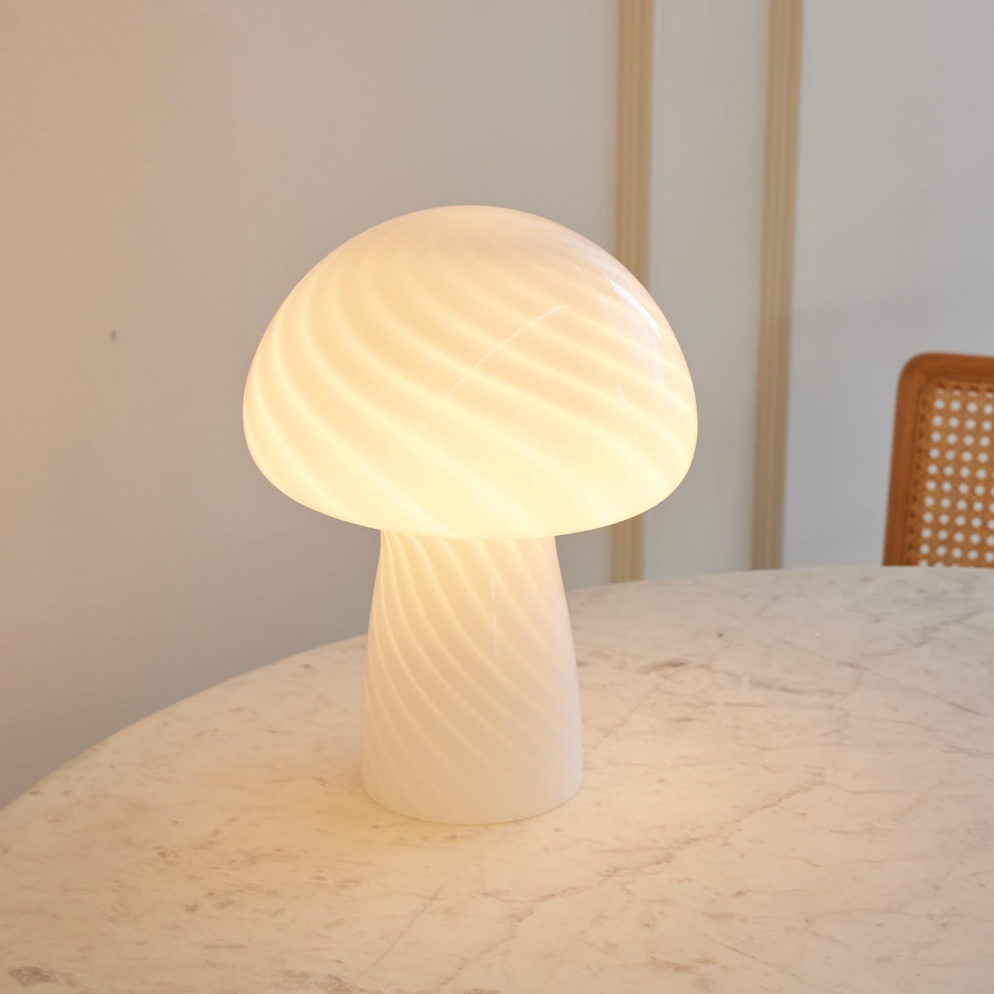 Brightech Mushroom Table Lamp 12.75" - Elegant Modern Glass Lamp for Bedside Tables, Nightstands, Desks, Bookshelves - Cozy Ambient Night Light with Warm White Lamp Living Rooms, Bedrooms - White