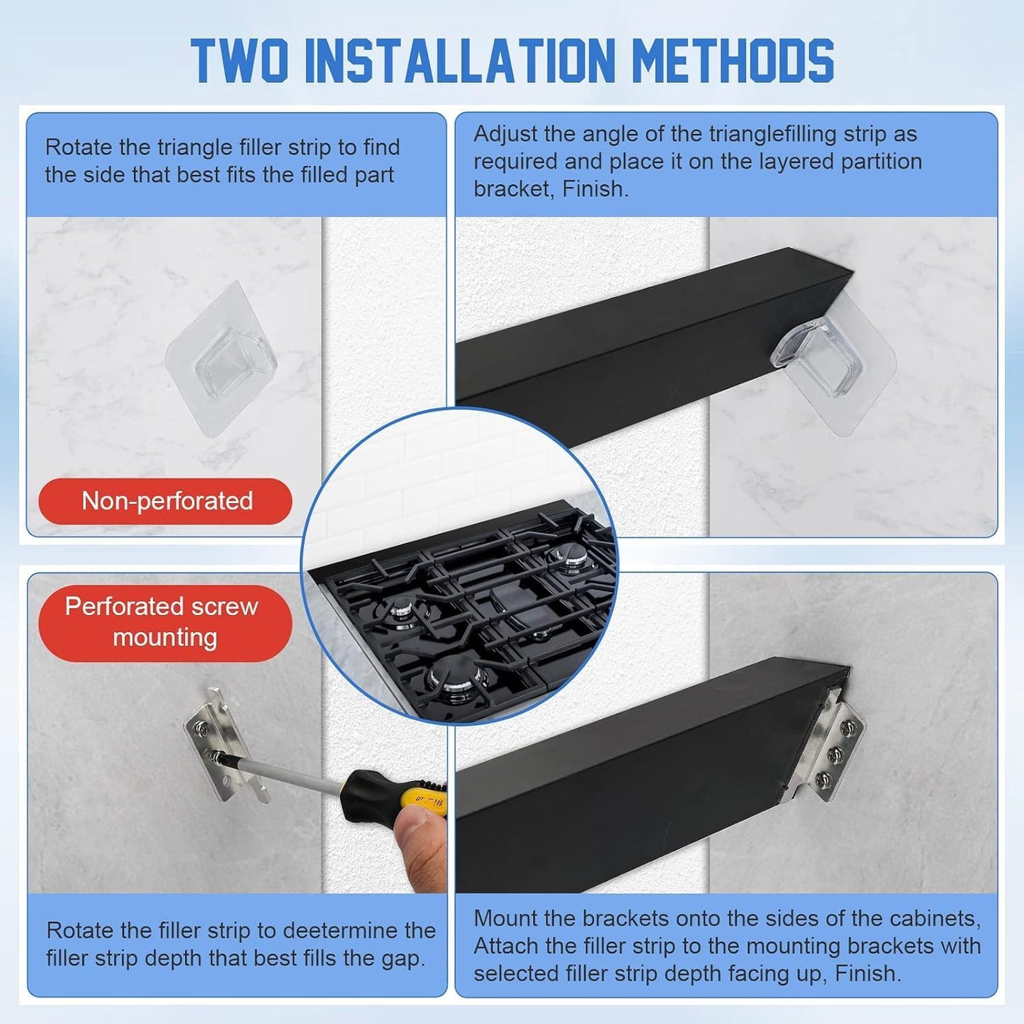 30” Slide-in Range Rear Filler Kit - Universal Triangular Cooktop Trim for Whirlpool & More - Durable Black Aluminum