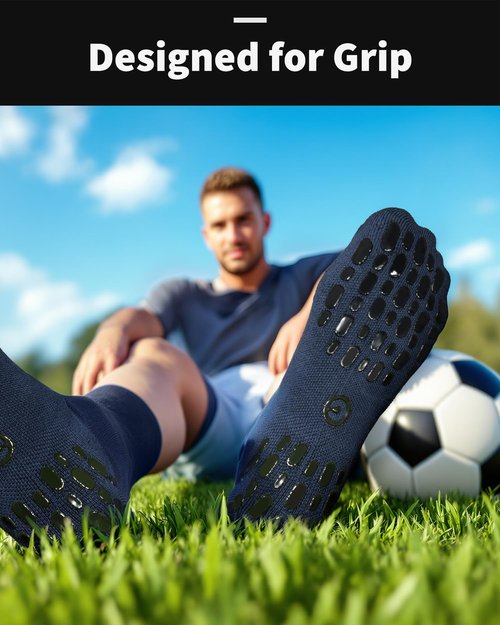 CWVLC Grip Socks Soccer - Cushioned Non-Slip Grippy for Men & Women Athletic - Barre Hospital Sticky Slipper Socks, Large, Black, 4 Pairs