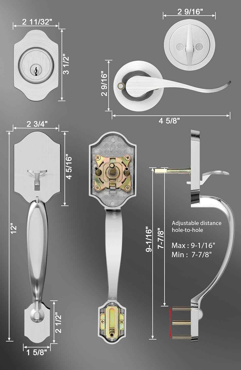 Gold Front Door Handle & Deadbolt Set - Reversible Lever Lock Hardware
