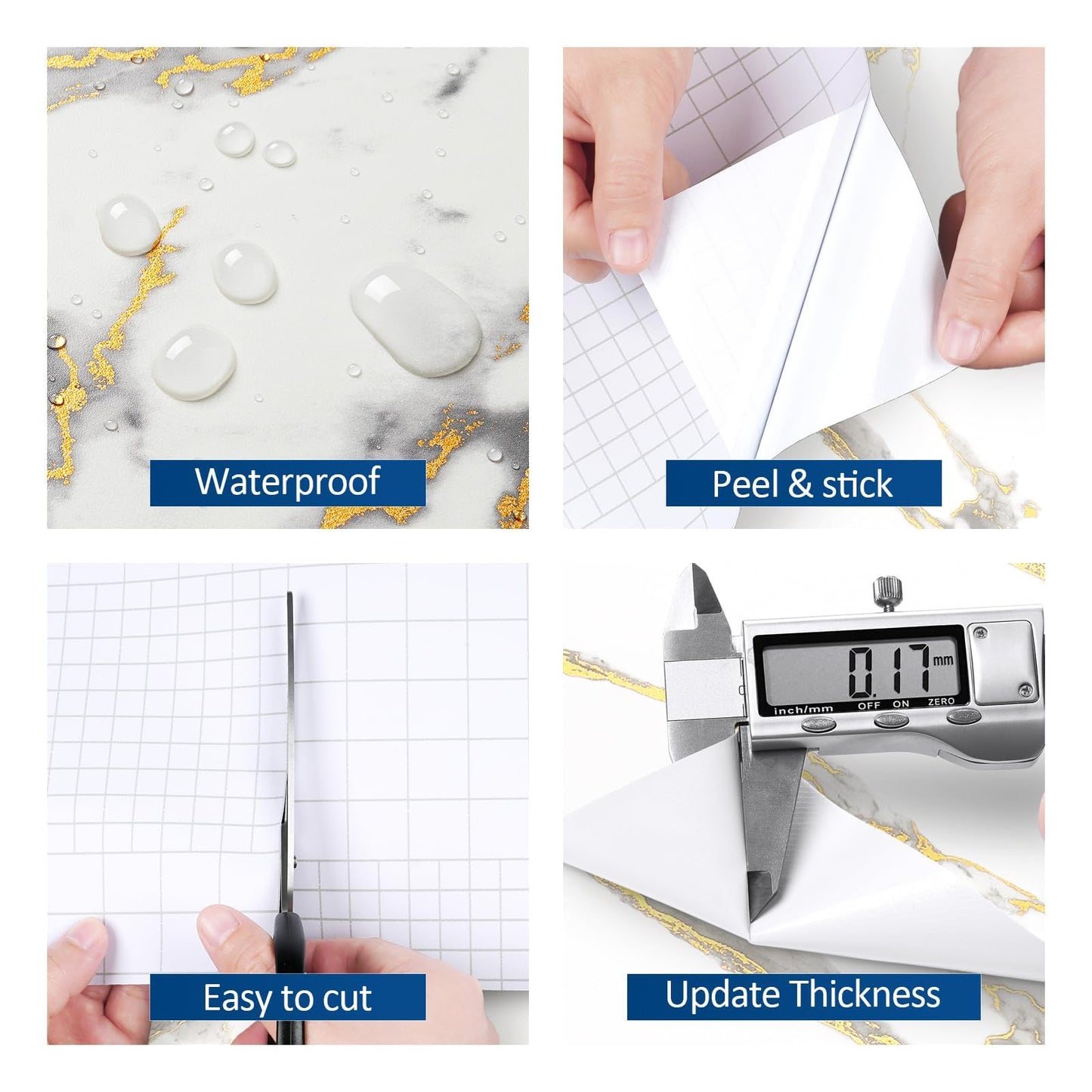 FunStick Gold White Marble Contact Paper for Countertops Peel and Stick Waterproof Marble Countertop Contact Paper Kitchen Countertop Peel and Stick Marble Wallpaper for Counter Cabinets Desk 16"x80"