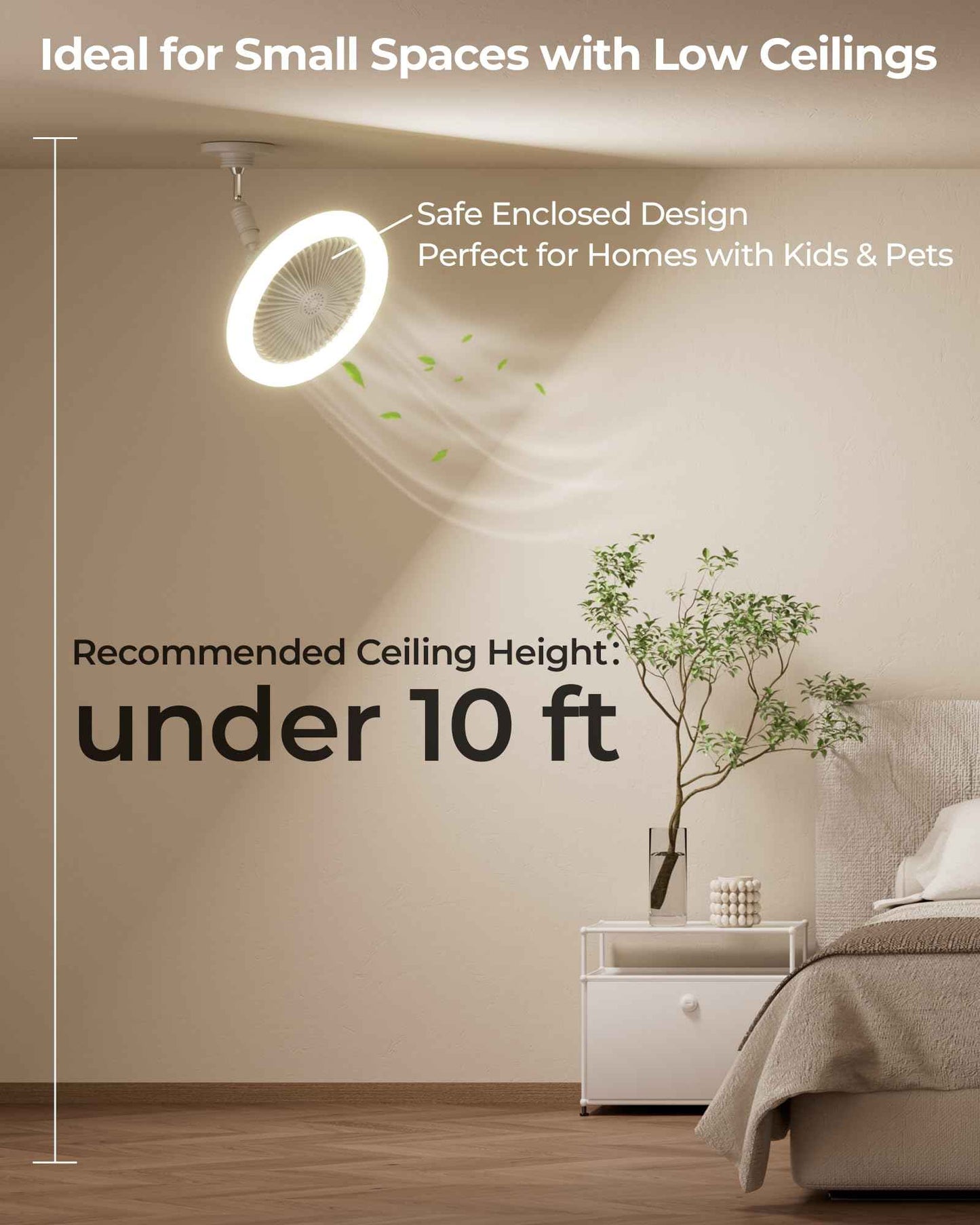 Adjustable Socket Fan Light with Remote and Extender, 2200LM Enclosed LED Light Bulb Fan, Small Screw in Ceiling Fan, Mini Socket Air Light for Bedroom Garage, Wireless Small Ceiling Fans with Lights