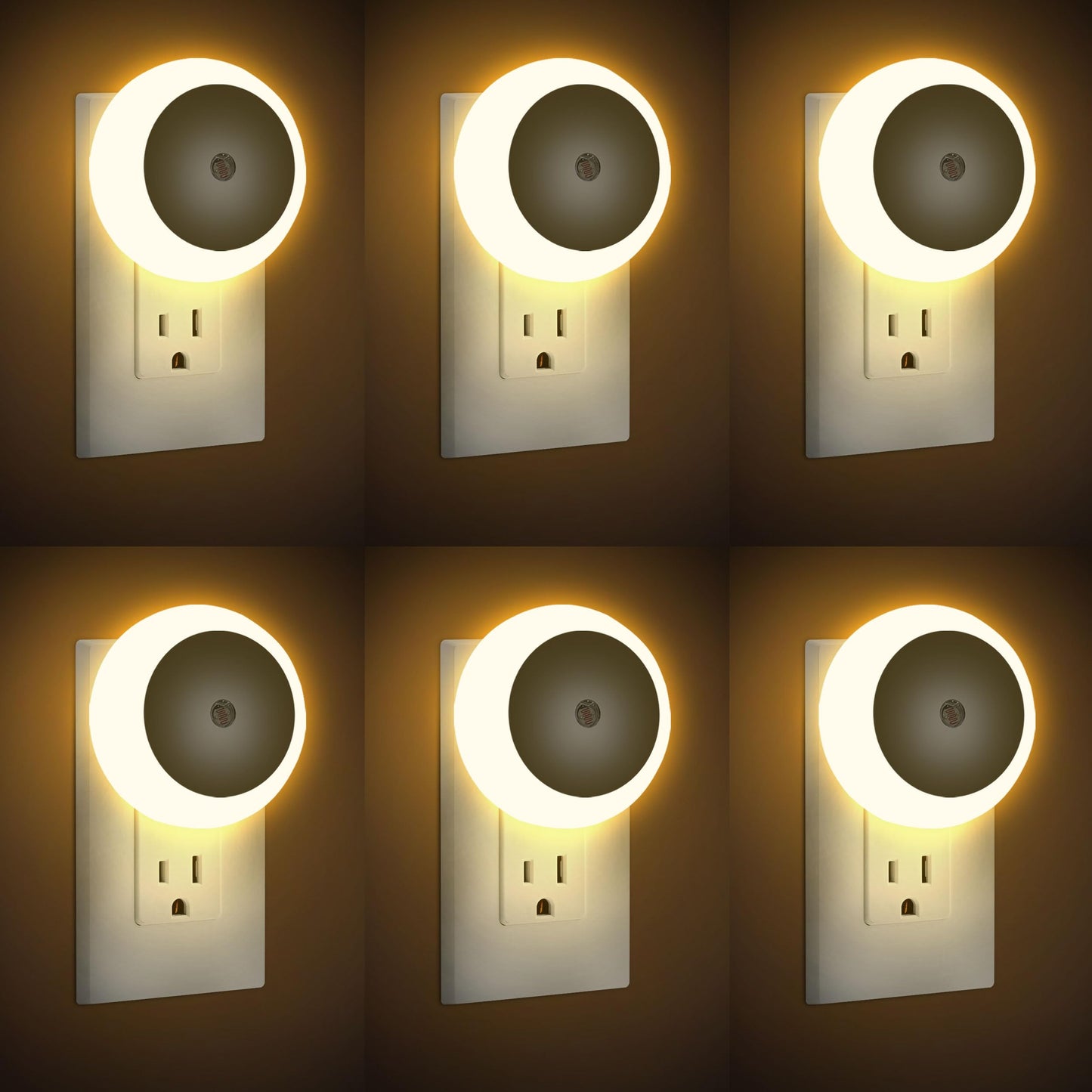 Jedqlnye LED Night Lights Plug into Wall 6 Packs,Dusk-to-Dawn Light Sensor with Automatically Turn on and Off Wall Night Light for Bedroom,Bathroom,Stairs,Corridor (Warm White, Round-6pack)