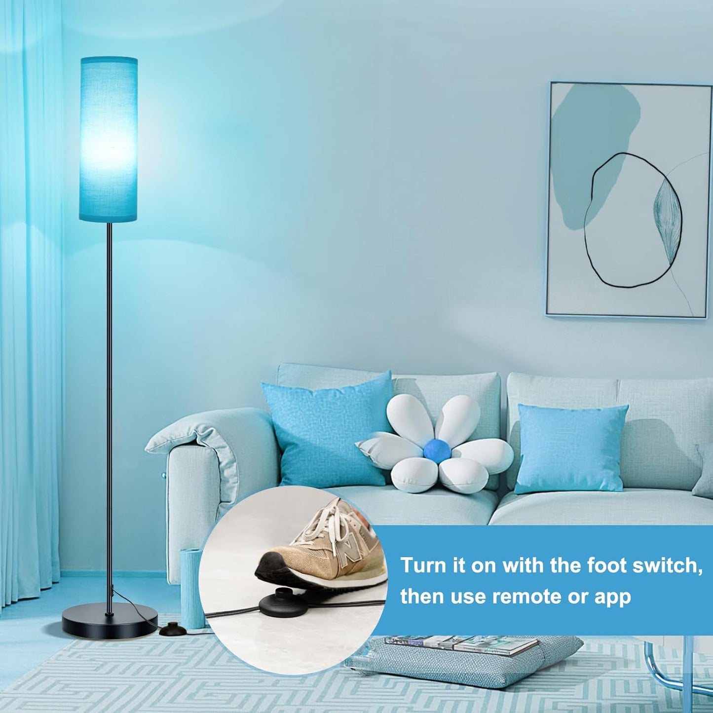 Modern Dimmable Floor Lamp with Remote - RGB Smart Bulb for Living Room, Bedroom & Office