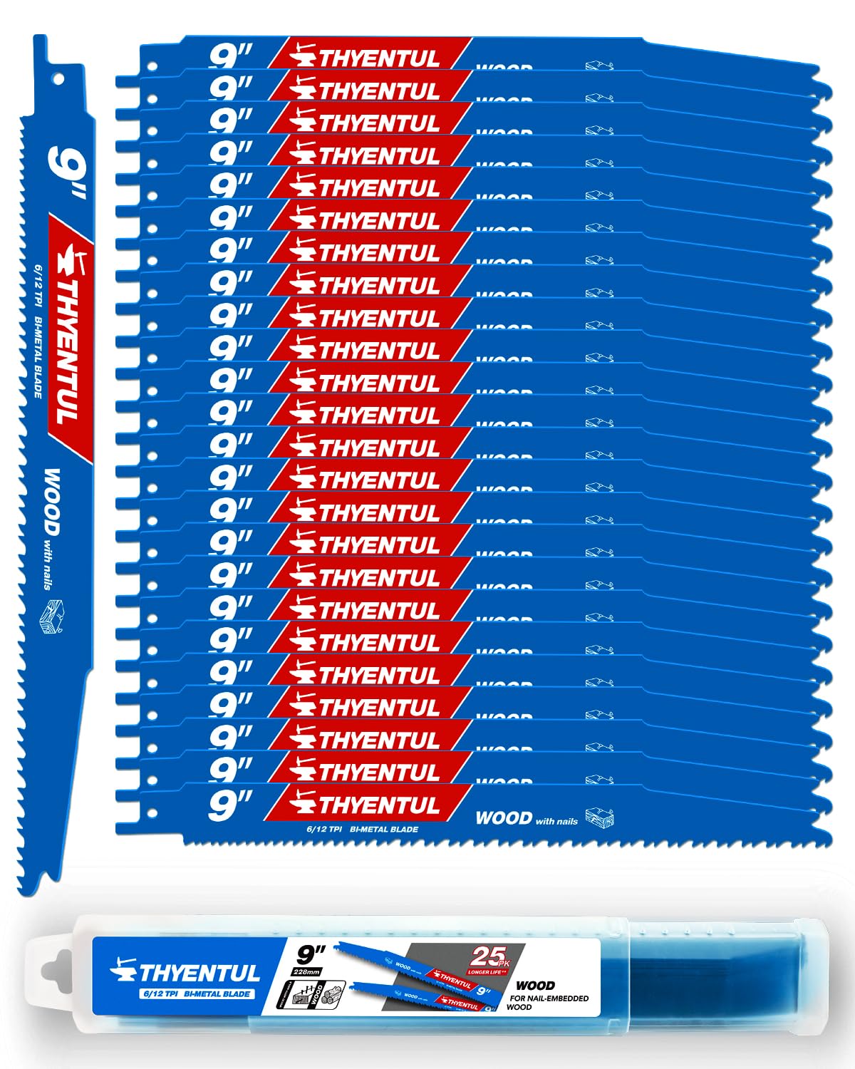 25-Pack 9-Inch Bi-Metal Reciprocating Saw Blades - 14/18 TPI for Medium Metals
