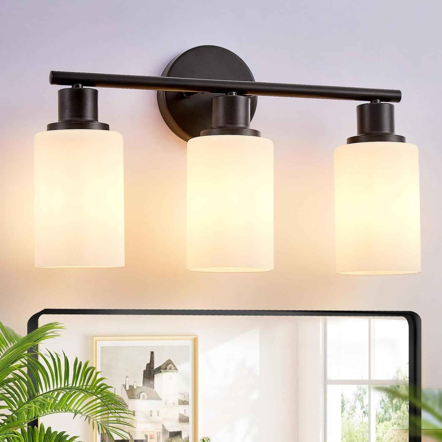Modern Black 3-Light Bathroom Vanity Light Fixtures with Clear Glass Shades - 2 Pack