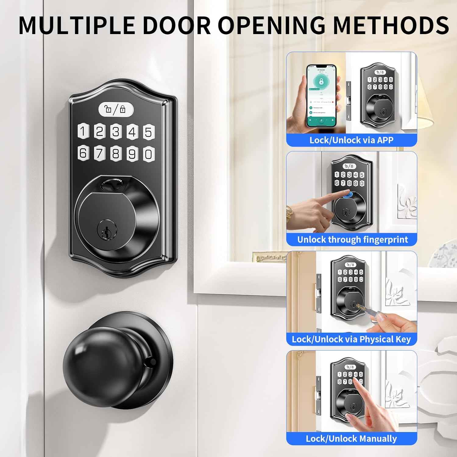 Fingerprint Smart Keyless Entry Deadbolt Lock Set with Handle - App Control & Auto Lock