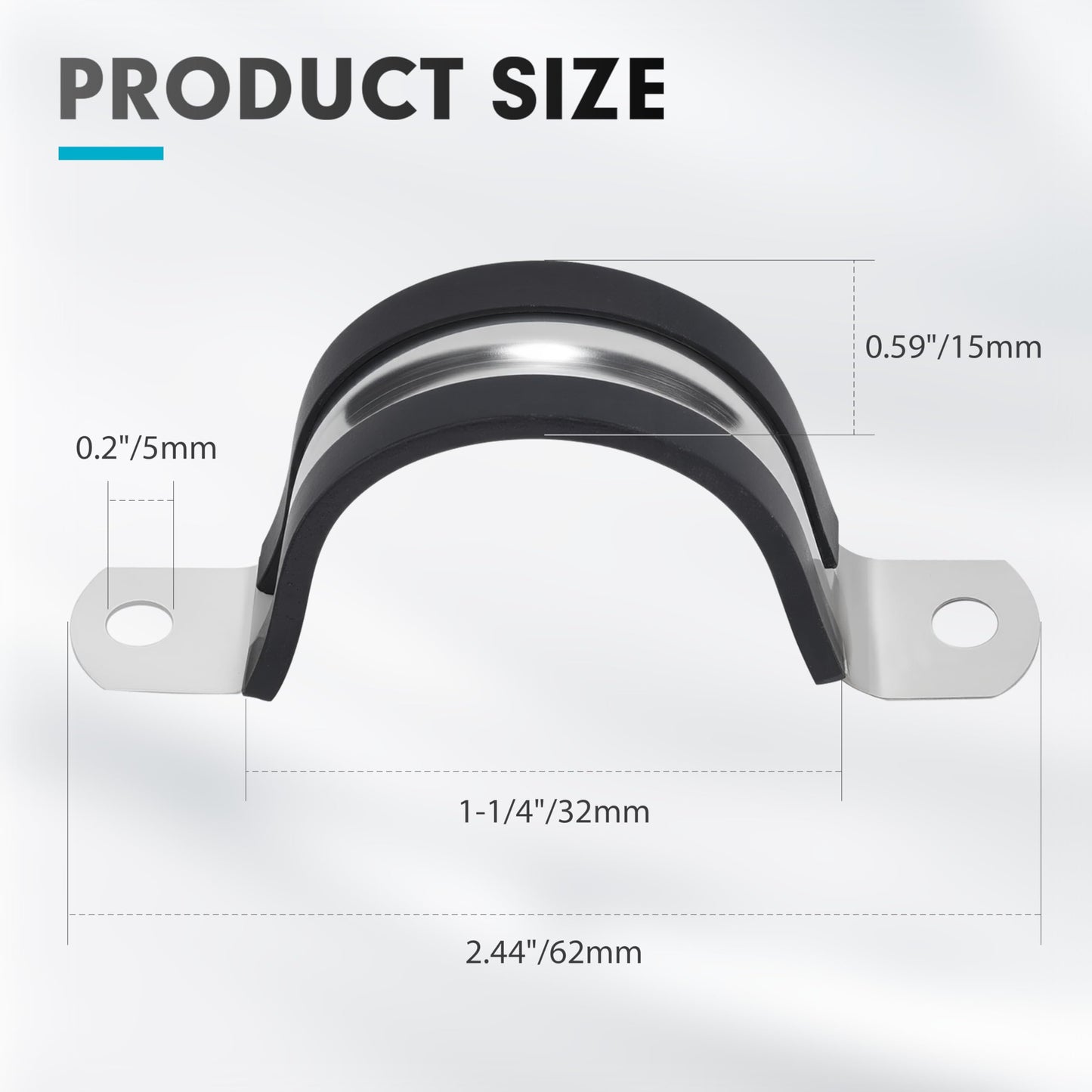 1-1/4 Inch 10 PCS 2 Holes Rubber Cushioned U Bracket Clamp, Reinforced Rigid Pipe Strap, Stainless Steel Conduit Straps Cable Clamp (32 mm) by Tavonuxt