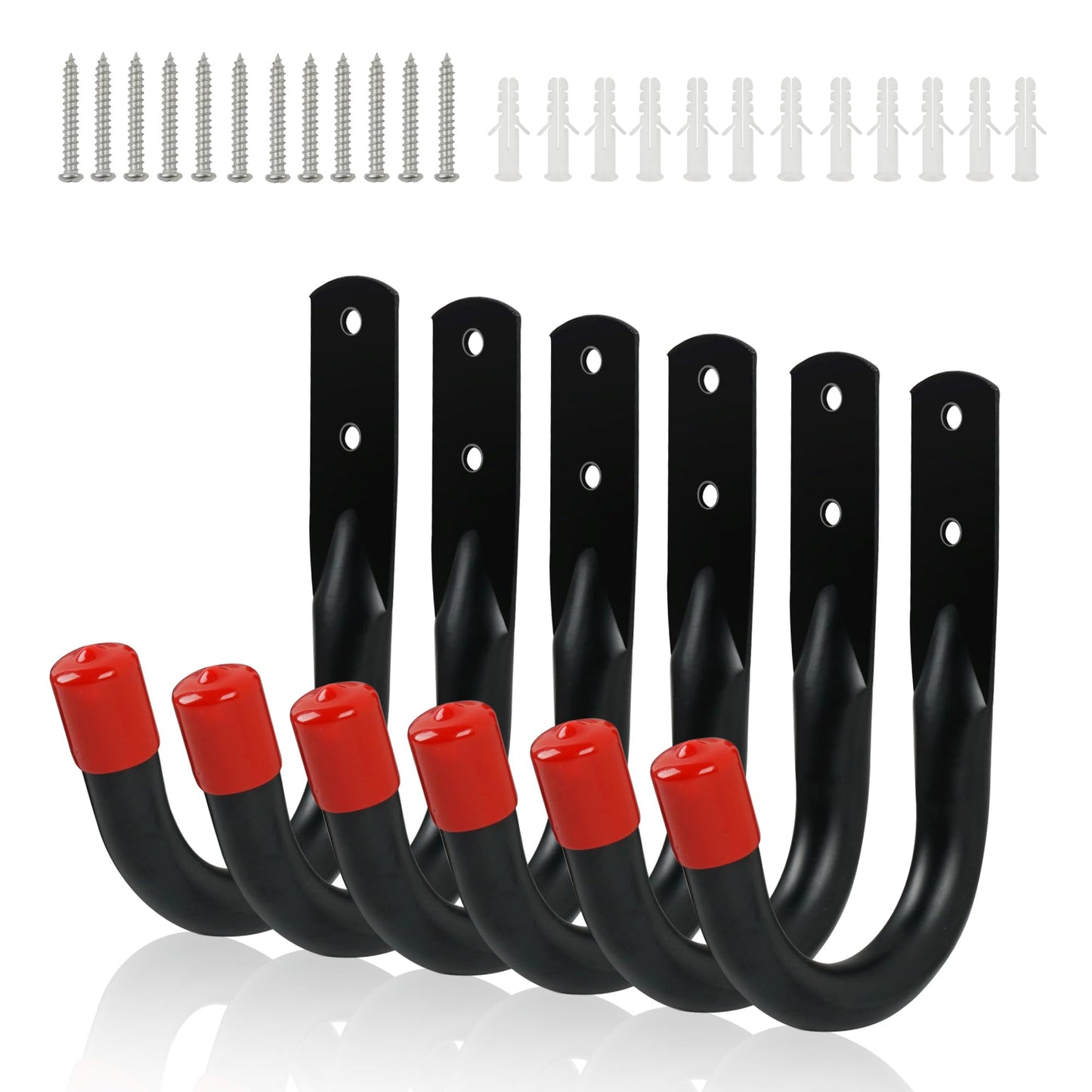 YOUNITA Heavy Duty Garage Wall Hooks for Hanging, 6Pcs Storage Hooks, 3.8inch Hanging Hook for Garage Storage and Organization,Wall Mount Utility J Hook with Wall Anchors and Screws (6, 3.8inch)
