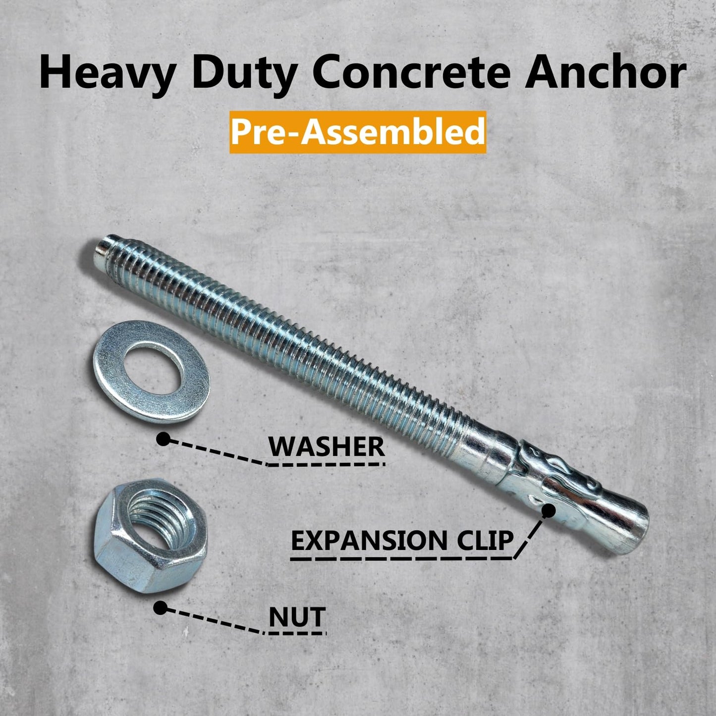 Party Animals 3/8 x 7 Inch Wedge Anchor, 5 PCs Zinc-Plated Industrial Anchor Bolts for Cement, Concrete