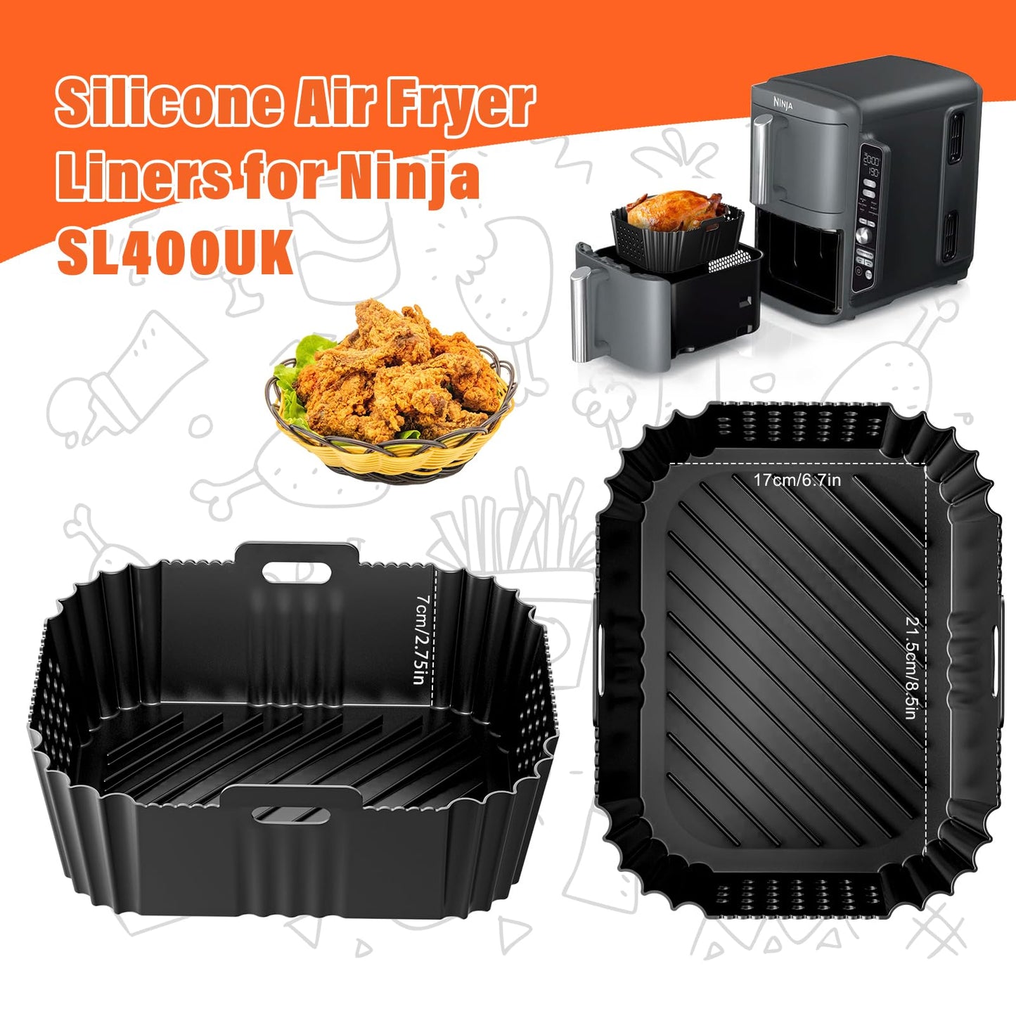 Ninja Double Stack Air Fryer Liners - Silicone Liners for 2 Basket, XL 9.5L Air Fryer
