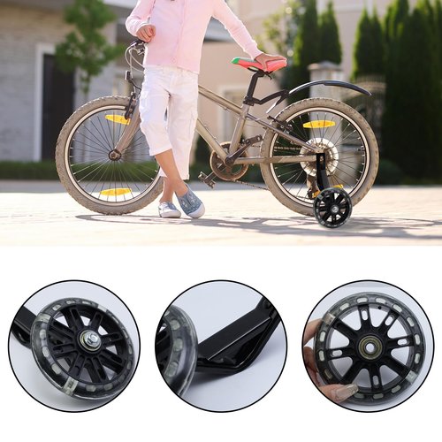 Tsnamay Pair of Bicycle Auxiliary Wheel Children's Bicycles Accessories for 14",Flash Training Wheels,Black