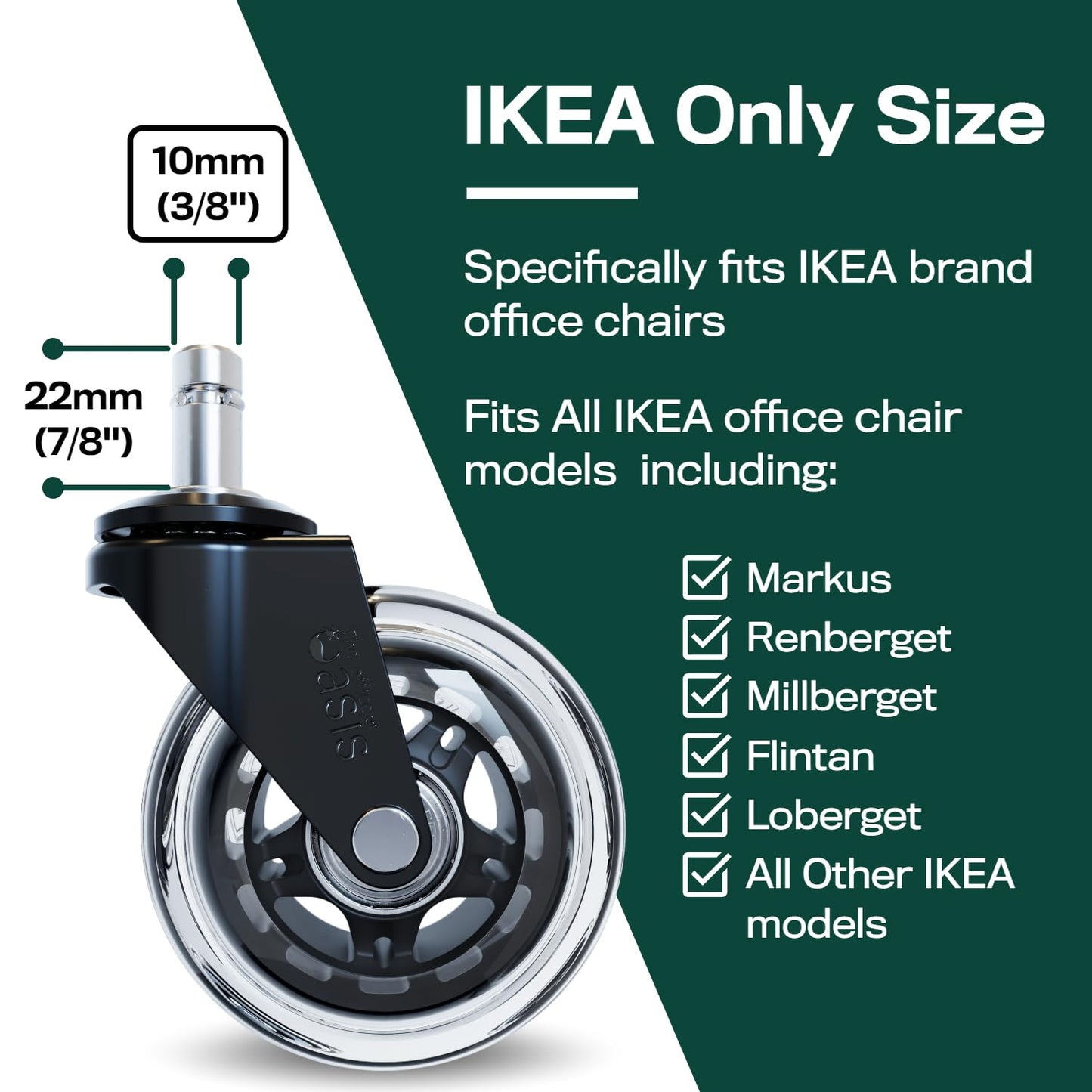 Original Rollerblade Office Chair Wheels - Smooth, Quiet Casters for Hardwood & Carpet - Easy Universal Fit - Set of 5