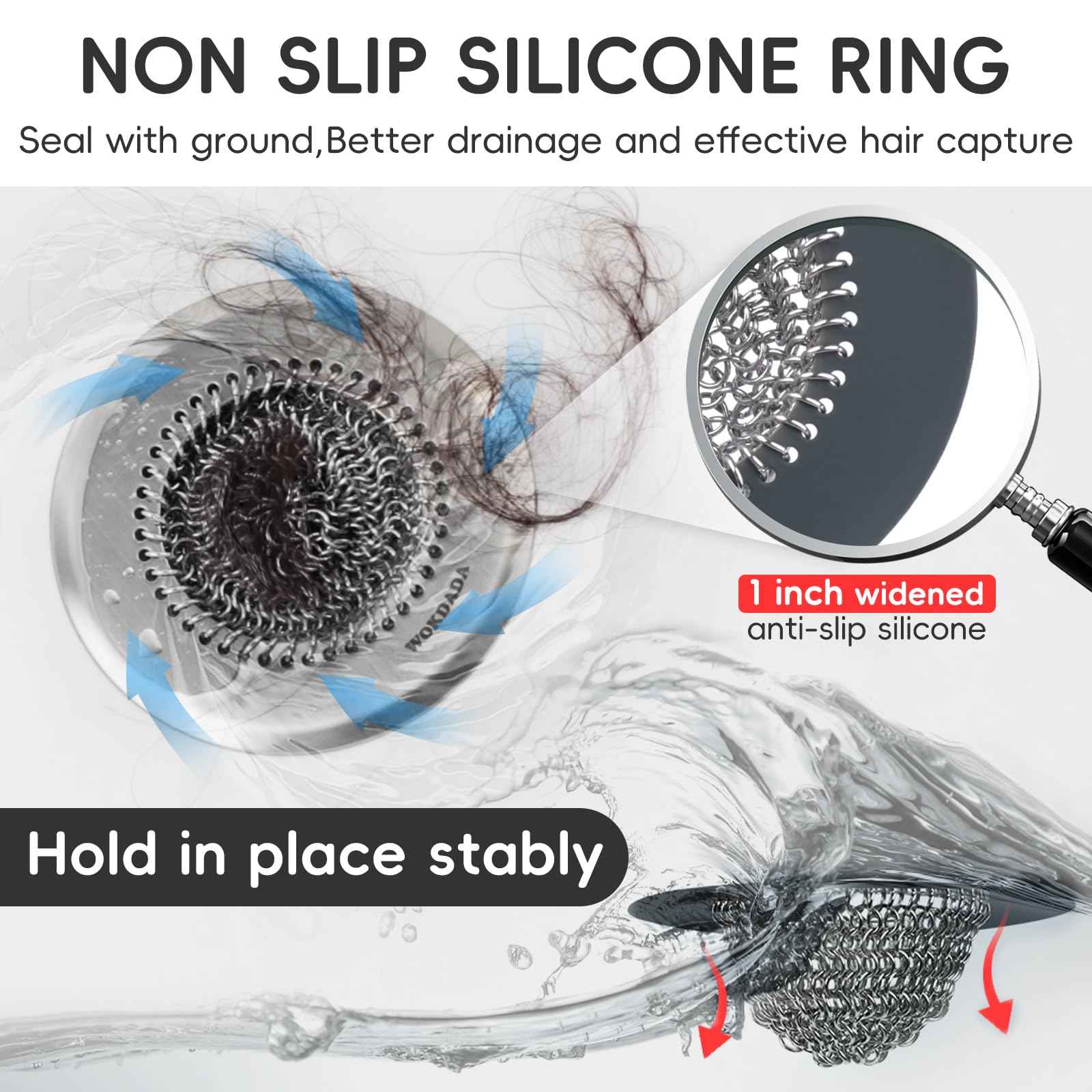 2 Pack Wokdada Bathtub Drain Hair Catcher, Wokdada Fast Drainage Shower Drain Hair Catcher, Reversible 304 Stainless Steel Drain Protector for Pop-Up and Regular Drains of Bathroom(Patented Product)