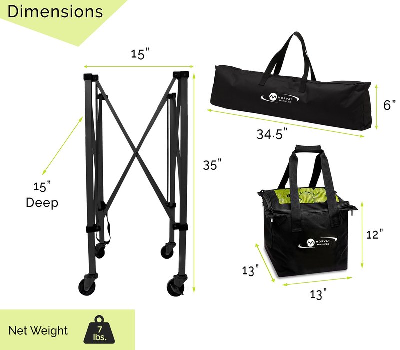 Morvat Tennis Ball Cart 2.0 with Replacement Bag, Portable & Lightweight, Foldable Frame, 1 Year Warranty