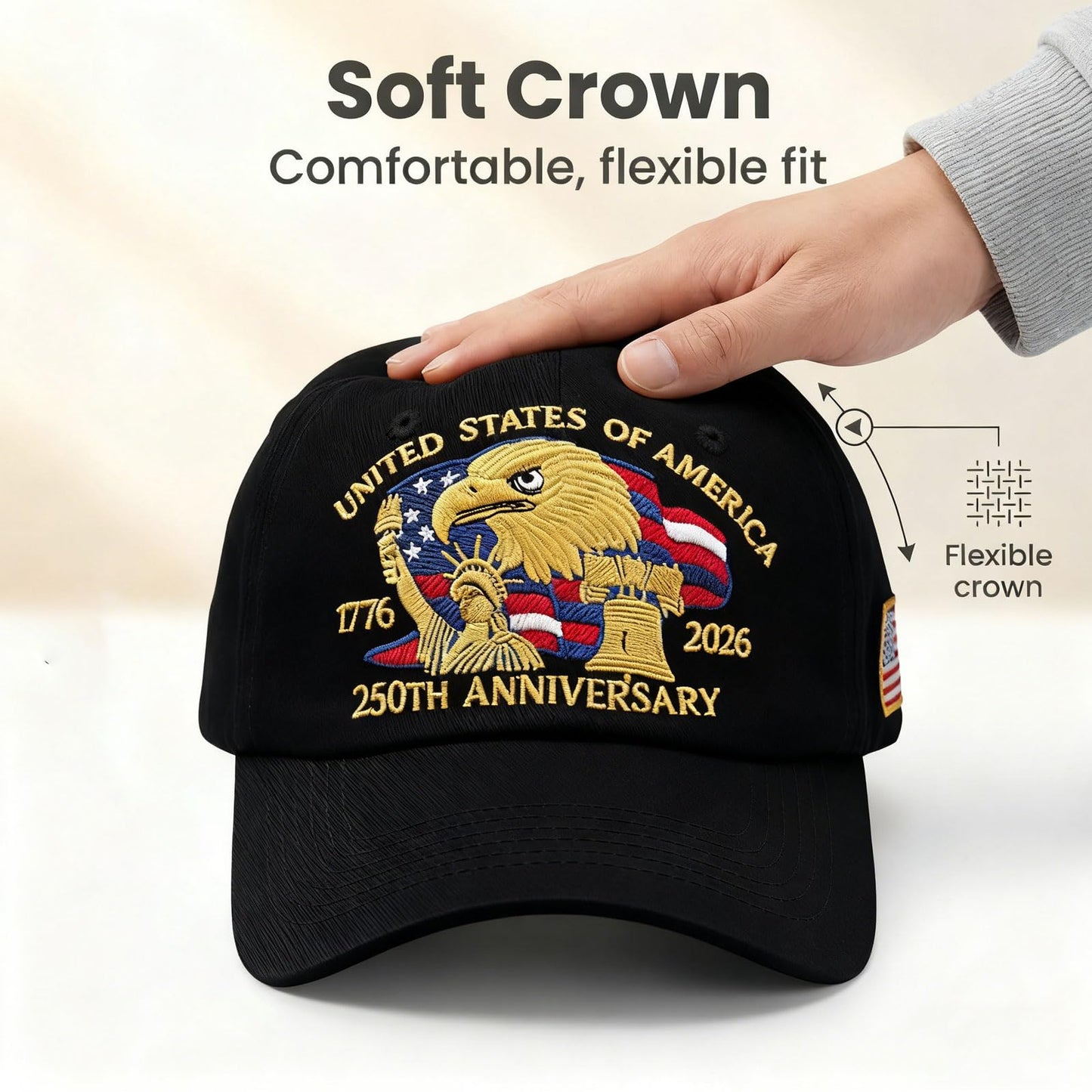 250 Anniversary USA Hat, Patriotic Embroidered Baseball Cap, for Dad, Patriot Cap 1776-2026 Black