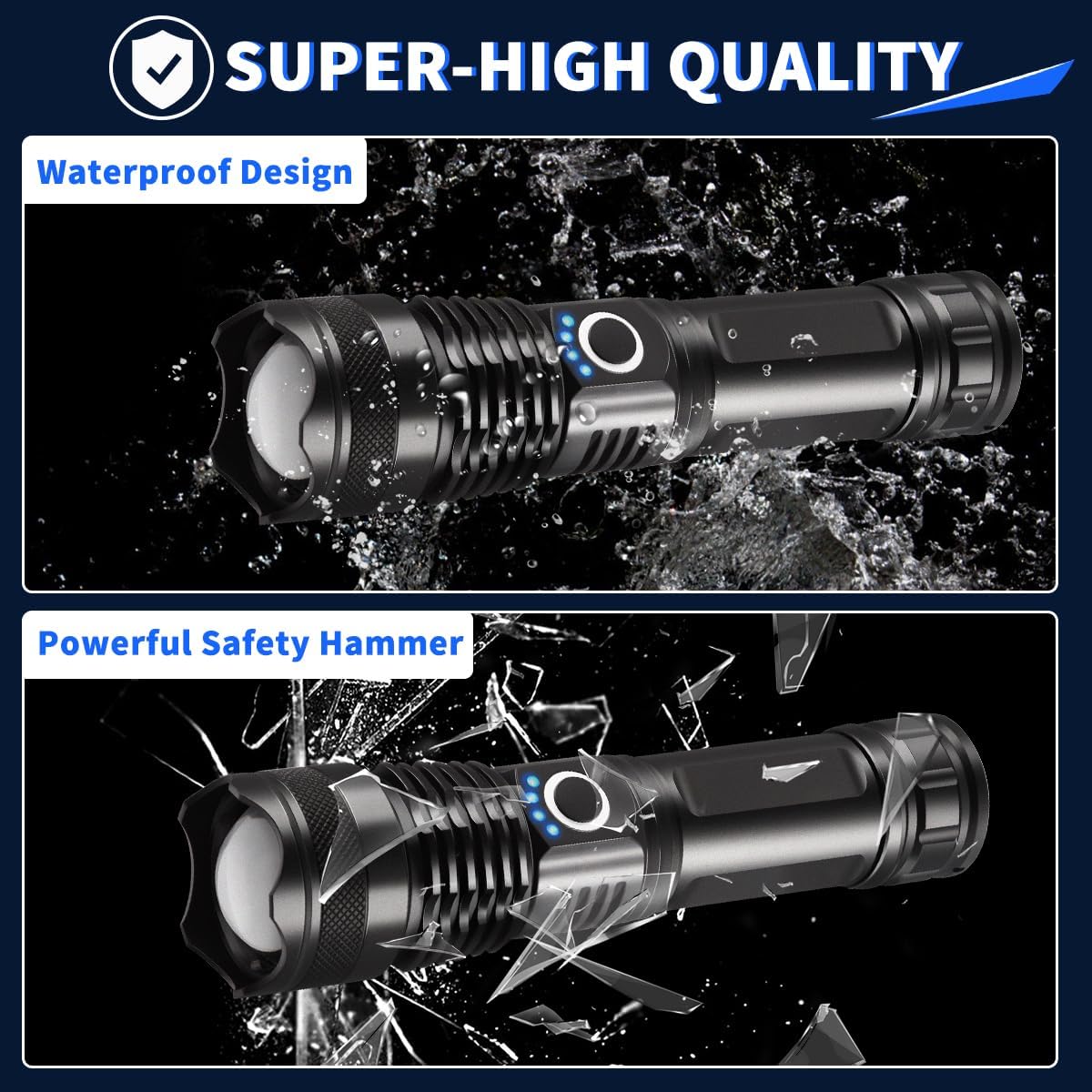 Rechargeable High Lumens Flashlight 3-Pack - Super Bright LED Tactical Lights for Camping & Emergencies