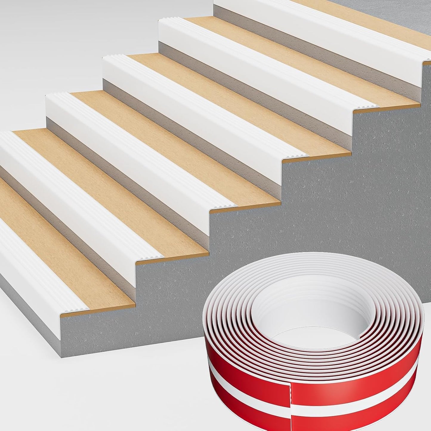 Self-Adhesive Rubber Stair Nosing Trim - 40 FT Black Edge Protector for Indoor & Outdoor Steps