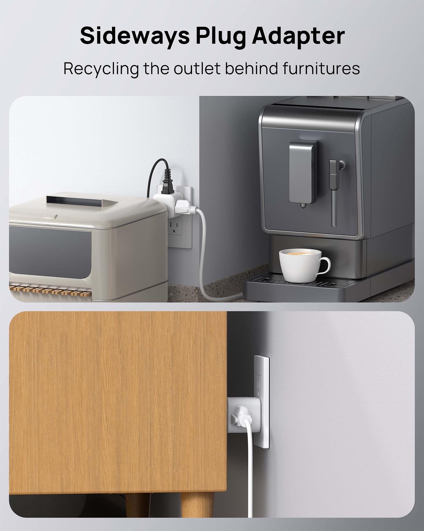 TROND Multi Wall Outlet Extender - Sideways Plug Adapter with 3 Electrical Sockets, 360 Rotating Plug to Turn the Horizontal to Vertical Outlet for Plugging Air Freshener, Cat Calming, Night Light